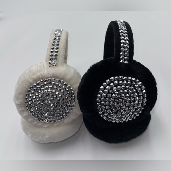 Lot of 2 A’GACI Faux Fur Earmuffs w/Rhinestones; Black/White; NWT/New - Picture 4 of 4